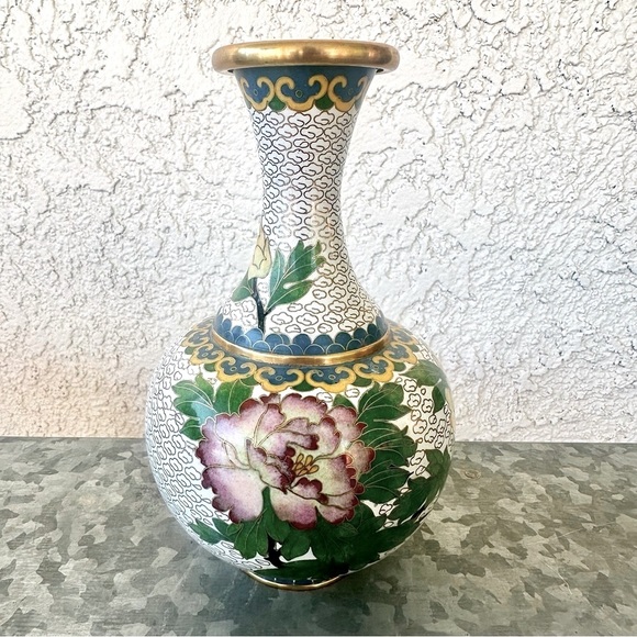 VTG Japanese Handmade Cloisonné Vase Floral Design - Picture 3 of 10
